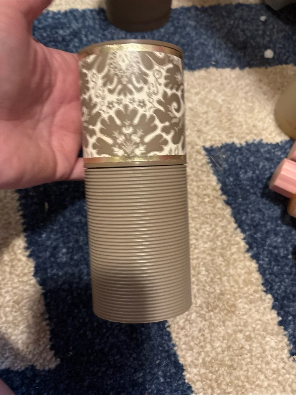 Avon Taupe and Cream Patterned Cylinder Vase